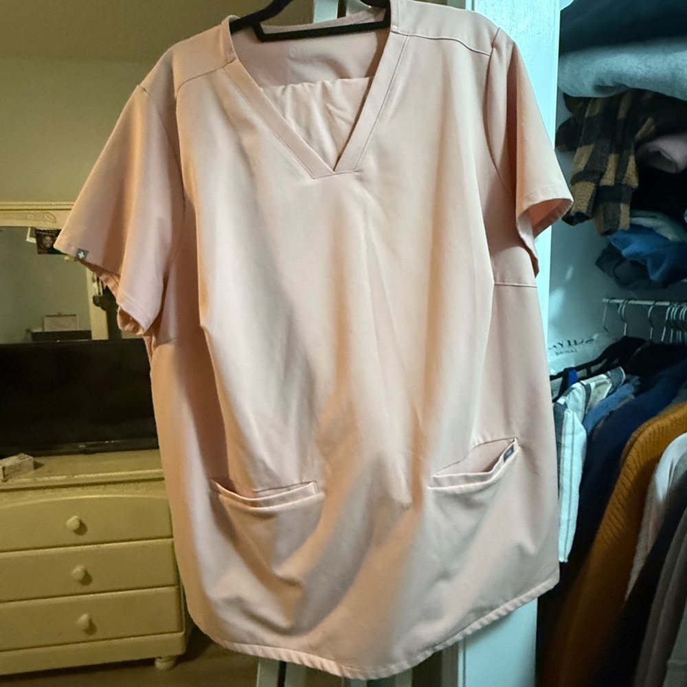 Figs Blush Pink V-Neck Scrub Top